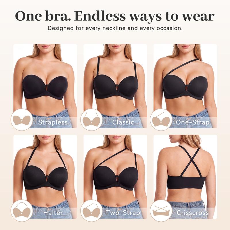 Avellaro Velora™ Lift & Hold Strapless Bra shown in black, featuring seamless design and supportive structure for a smooth fit.