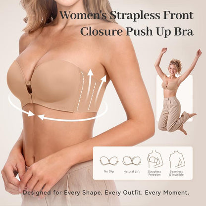 Avellaro Velora™ Lift & Hold strapless bra with smooth cups and supportive design, shown on a neutral background.