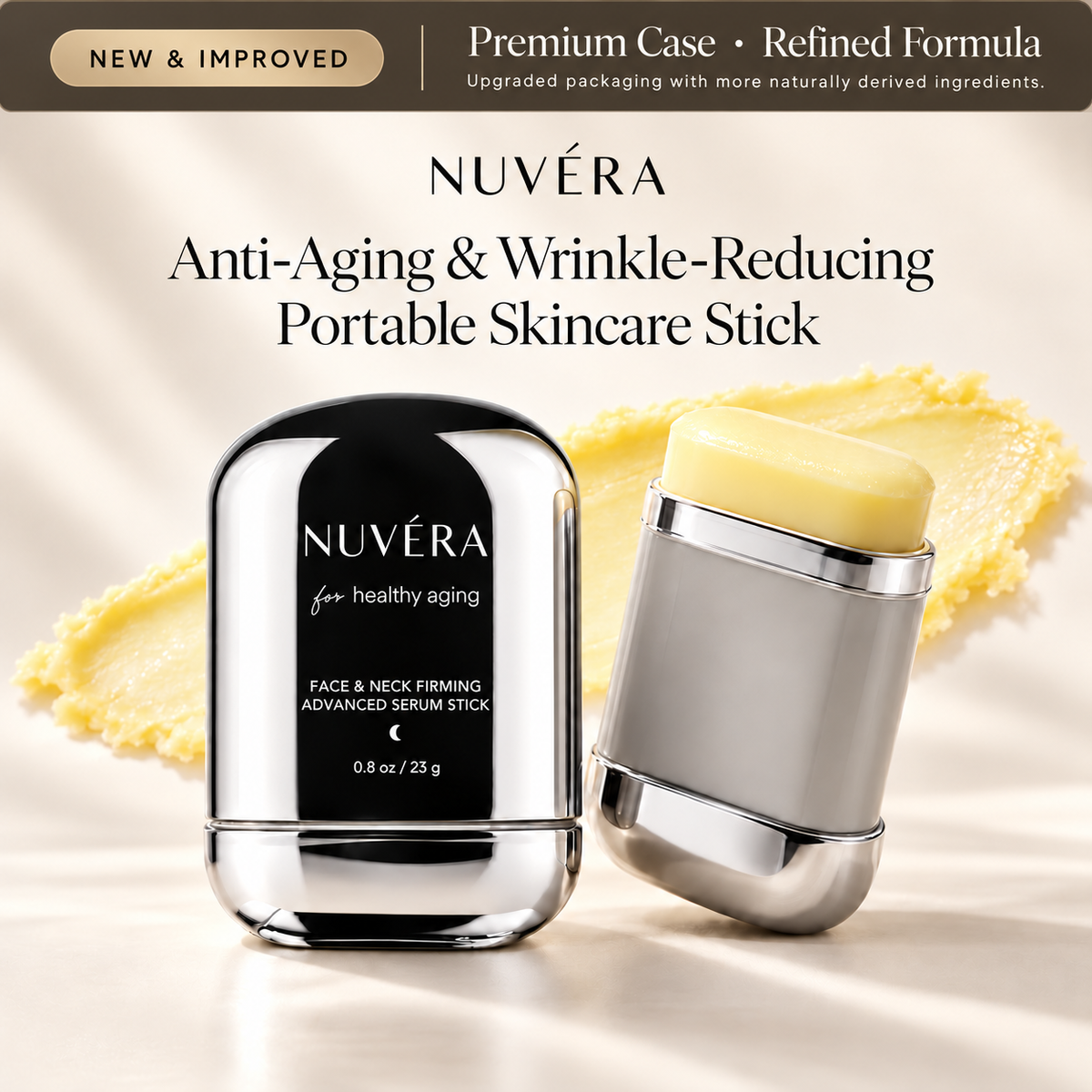 Avellaro NUVÉRA™ Anti-Aging and Wrinkle-Reducing Stick, compact skincare product for reducing signs of aging.