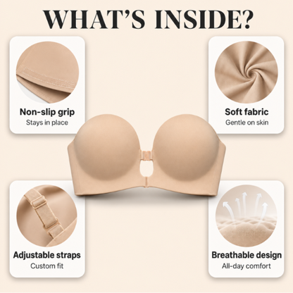 Velora™ Lift & Hold Strapless Bra by Avellaro, featuring seamless design and supportive fabric, shown in a product screenshot.