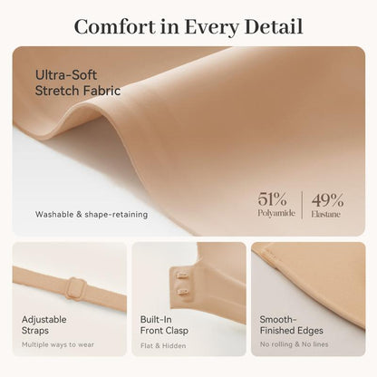 Avellaro Velora™ Lift & Hold Strapless Bra shown on a mannequin with smooth, supportive fit and seamless design.