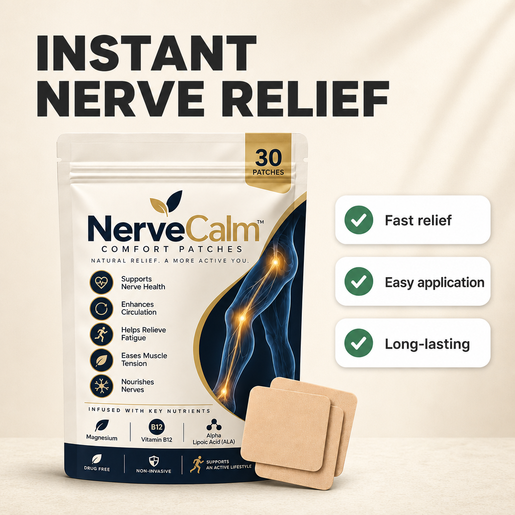 Nerve Calm™ Comfort Patches by Avellaro, shown attached to skin, designed to support nerve comfort and relief.
