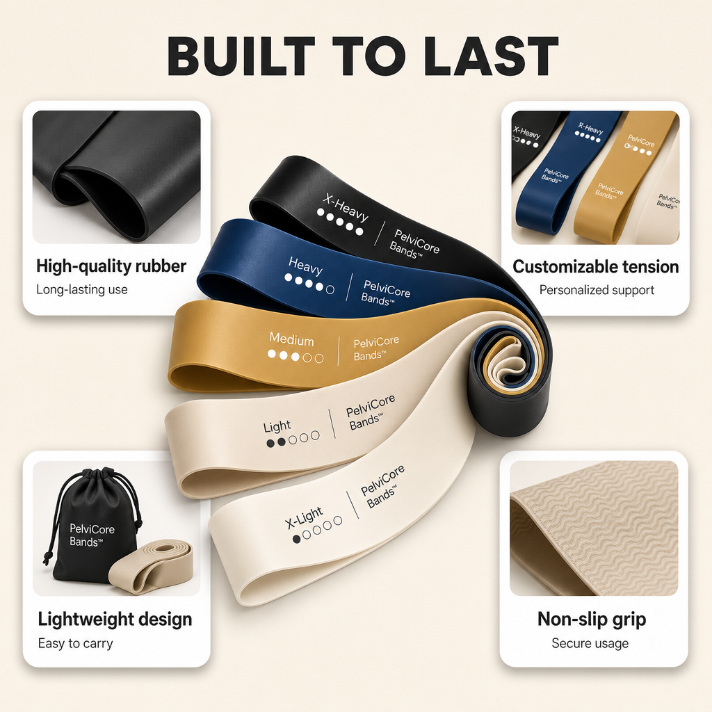 Avellaro PostureFlex Bands™ in various colors, showing flexible resistance bands for posture correction and physical therapy exercises.