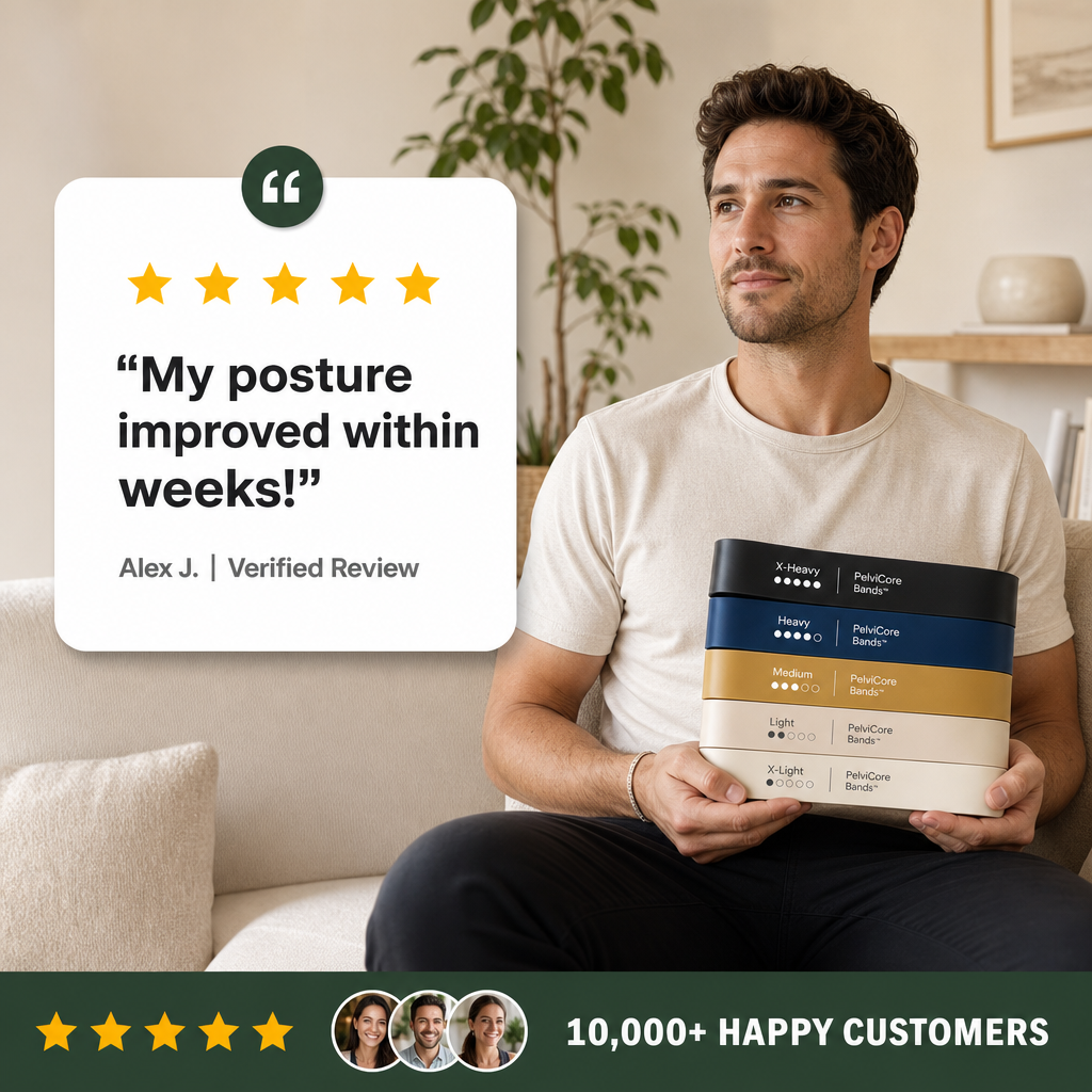 Avellaro PostureFlex Bands™ for posture correction, shown in the image with adjustable straps and ergonomic design.